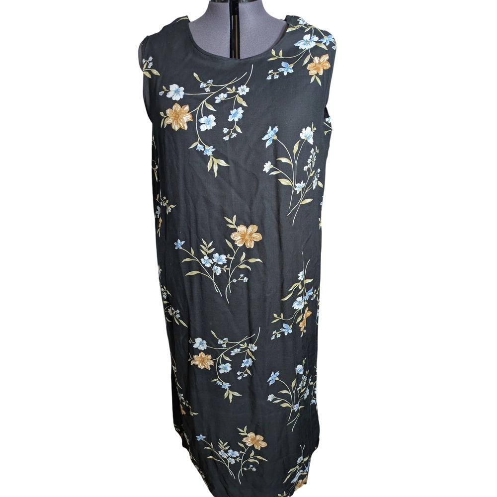 90s Vintage Black Floral Rayon Maxi Dress Whimsigoth Dark Cottagecore 3XL